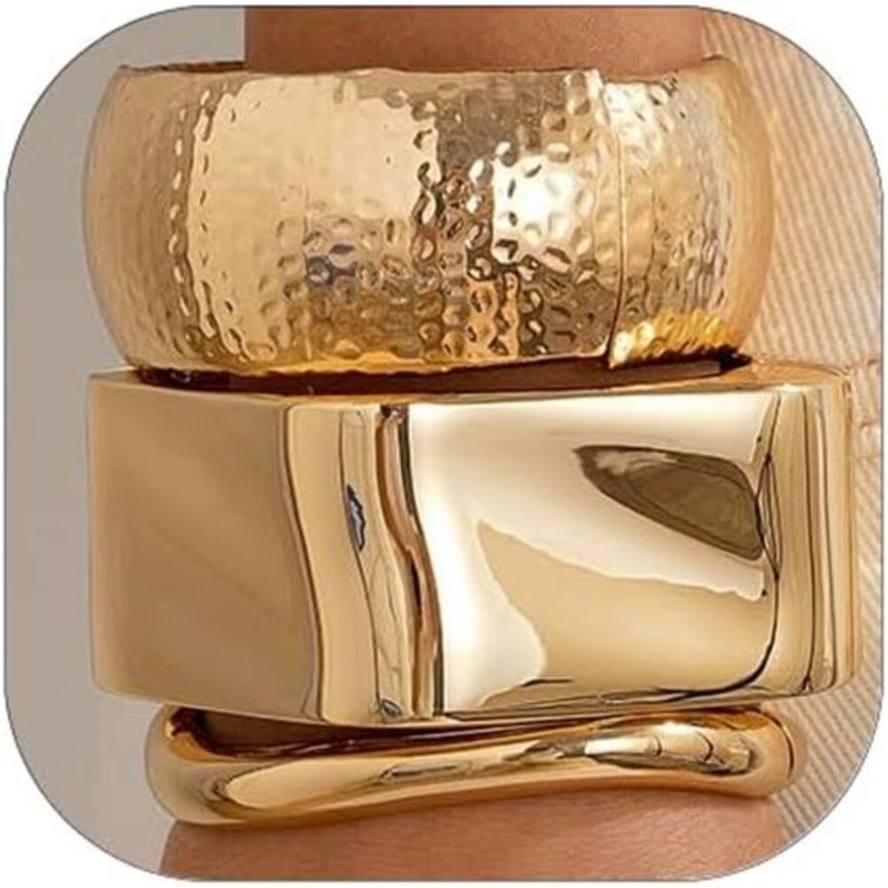 3Pcs Big Chunky Gold Bangle for Women Silver Cuff Wide Bracelet
